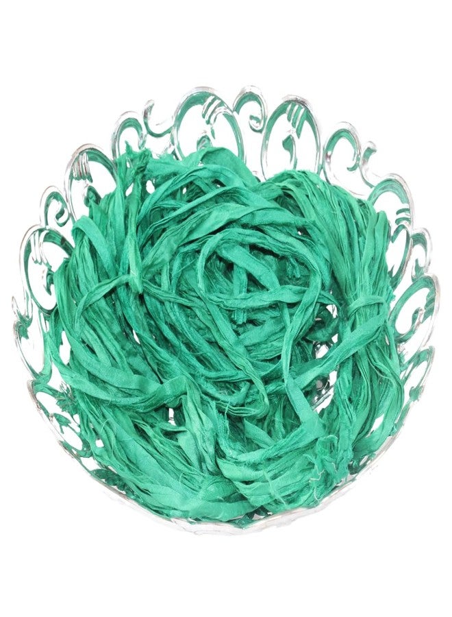 KnitSilk Brand - Super Bulky Recycled Sari Silk Ribbon Yarn in Baby Green Color | 50 GMS - 30 Yards | Duppioni Silk Ribbon | Ribbon for Crafts, Rug Making, Jewelry Making (Pack of 1) (Pack of 1) - Image 5