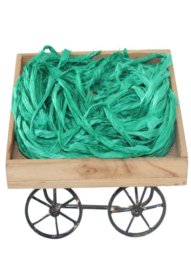 KnitSilk Brand - Super Bulky Recycled Sari Silk Ribbon Yarn in Baby Green Color | 50 GMS - 30 Yards | Duppioni Silk Ribbon | Ribbon for Crafts, Rug Making, Jewelry Making (Pack of 1) (Pack of 1) - Image 4