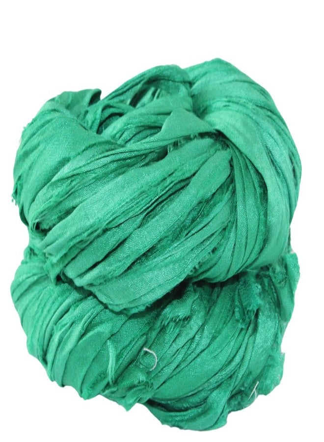 KnitSilk Brand - Super Bulky Recycled Sari Silk Ribbon Yarn in Baby Green Color | 50 GMS - 30 Yards | Duppioni Silk Ribbon | Ribbon for Crafts, Rug Making, Jewelry Making (Pack of 1) (Pack of 1) - Image 2