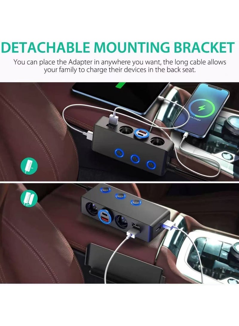جهاز شحن سريع للسيارة بثلاثة شواحن وأربعة منافذ USB قوة عالية ١٢٠ واط، شحن فائق السرعة QC3.0 - Image 2