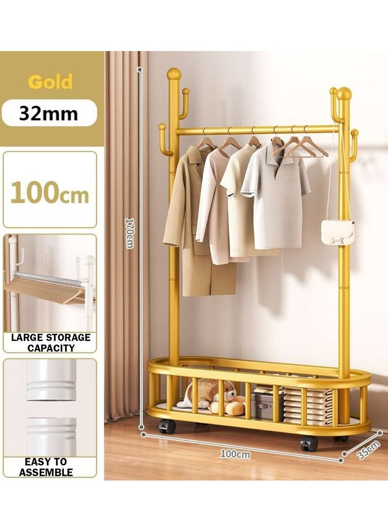 100CM Freestanding Clothes Rack with Storage Base – Space-Saving Organizer for Shoes, Bags & Daily Wear (170×100×35cm)
