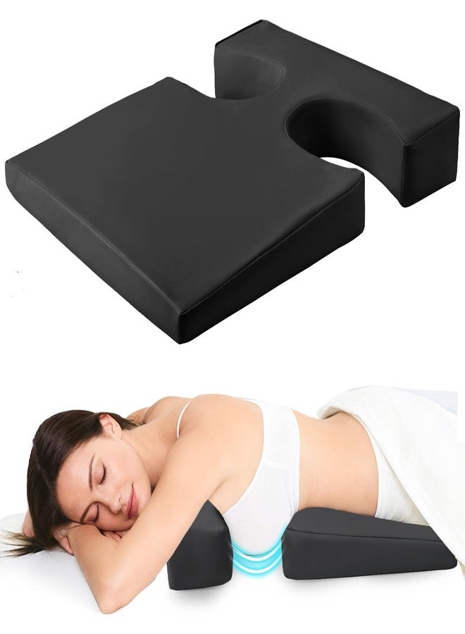 KONOVOLY Leather Breast Pillow for Sleeping, Bolster T-Wedge Cushion Massage for Bust Sizes(AA-D), Comfort Bolster Wedge, Chest Massage Table Prone Pillow for SPA (Black) - Image 1