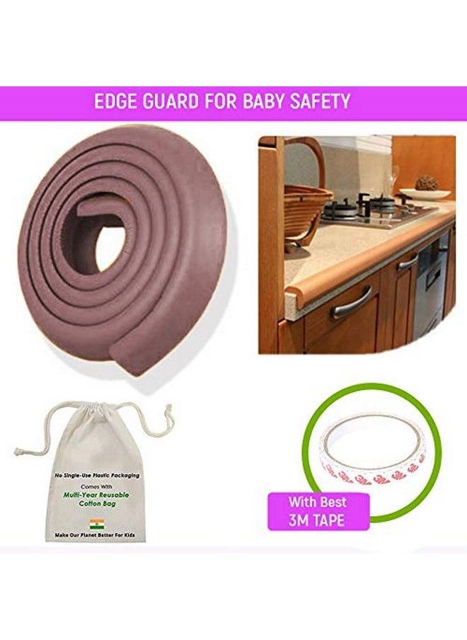 Safe-O-Kid (Set Of 5) Baby Proofing Combo Of L Shaped 2 Mtr Medium Edge Guard With 4 Corner Protectors For Sharp Edges For Babiesd. Brown  - Image 3