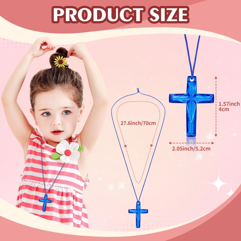 XIPENGKEJI 104 Pcs Crystal Cross Necklace, Plastic Cross Necklace Christian Gift Bulk Religious Party Favors Toy for Sunday School Church Easter Vacation Bible School Operation Christmas,8 Colors(Transparent Color) - Image 3