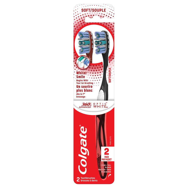 Colgate 360 Optic White Advanced Toothbrush Soft Toothbrush for Adults 2 Pack