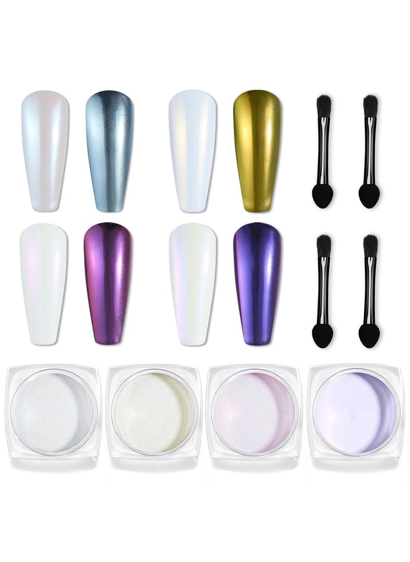 beetles Gel Polish Beetles Pearl Chrome Nail Powder 4 Colors Metallic Mirror Effect Pigment Iridescent Aurora Mermaid Silver Pink Powder Kit for Gel Polish Nail Art Decoration Nail Trend DIY 