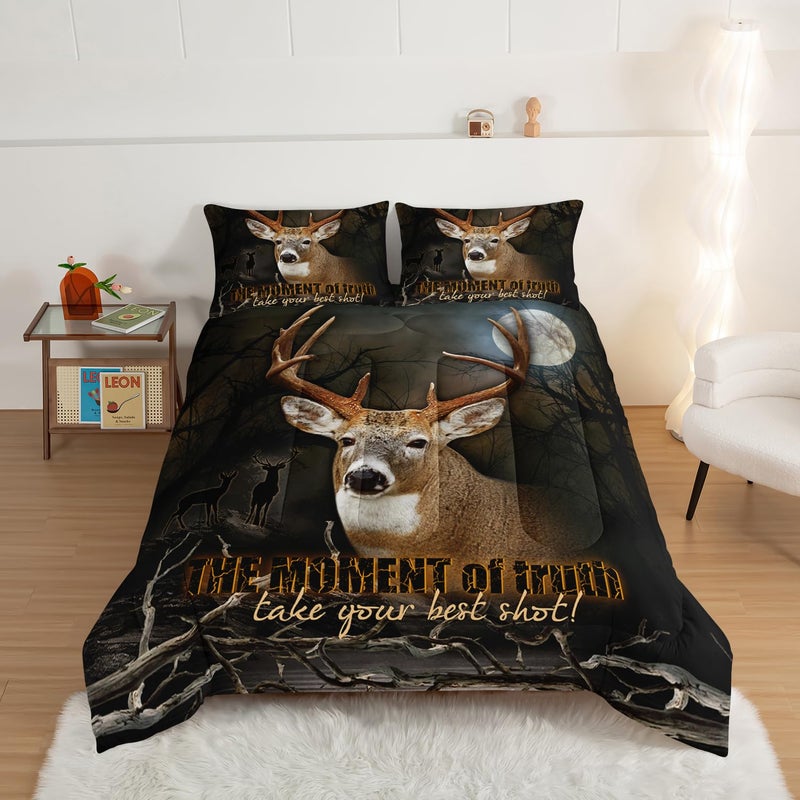 HOSIMA Deer Comforter Forest Hunting Bedding Sets for Teen Boys Mens Bedroom Essentials,Western Bedding Set Wildlife Animal Twin Bed in a Bag RV Inside Decor with 2 Pillowcases. - Image 3