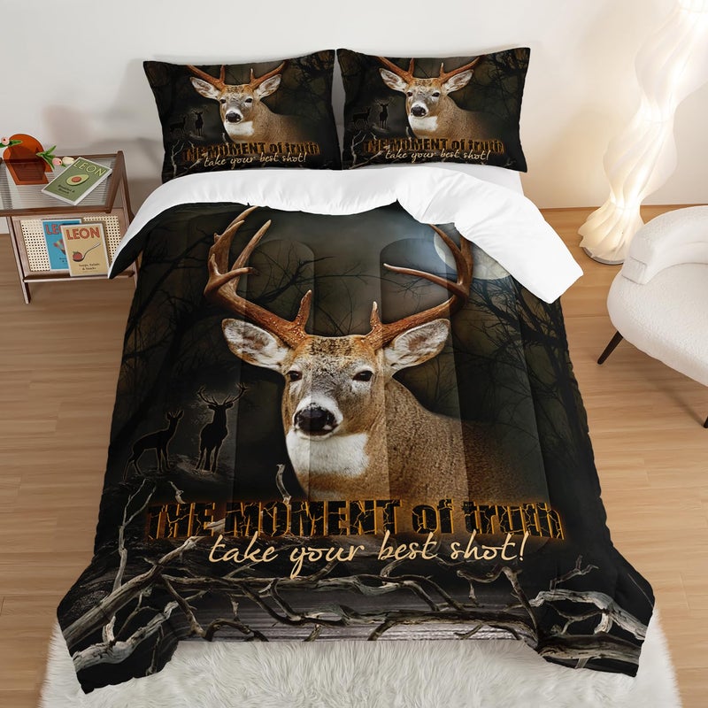 HOSIMA Deer Comforter Forest Hunting Bedding Sets for Teen Boys Mens Bedroom Essentials,Western Bedding Set Wildlife Animal Twin Bed in a Bag RV Inside Decor with 2 Pillowcases. - Image 2