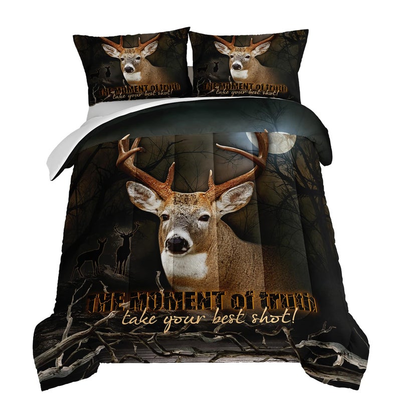 HOSIMA Deer Comforter Forest Hunting Bedding Sets for Teen Boys Mens Bedroom Essentials,Western Bedding Set Wildlife Animal Twin Bed in a Bag RV Inside Decor with 2 Pillowcases. - Image 1