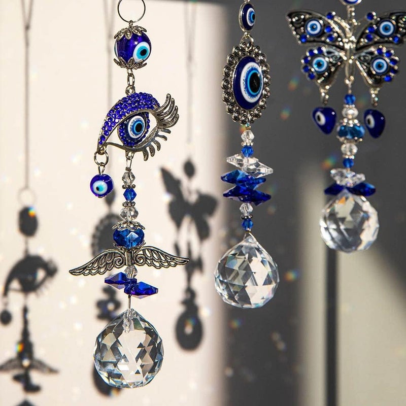 MENGSOOD Evil Eye Car Hanging Ornament Blue Evil Eye for Rear View Mirror Evil Eye and Good Luck Charm Window Hanging Sun Catcher Car Amulet Ornament for Protection & Blessing (1pcs Round) - Image 4