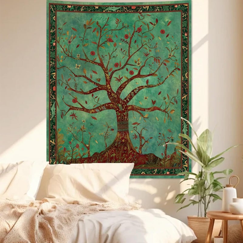 Apdidl Boho Green Tree of Life Tapestry for Bedroom, Nature Tree Wall Hanging Aesthetic, Bohemian Hippie Tapestries Wall Art, Tree Decor Blanket Backdrop for Living Room (36"X48") - Image 4