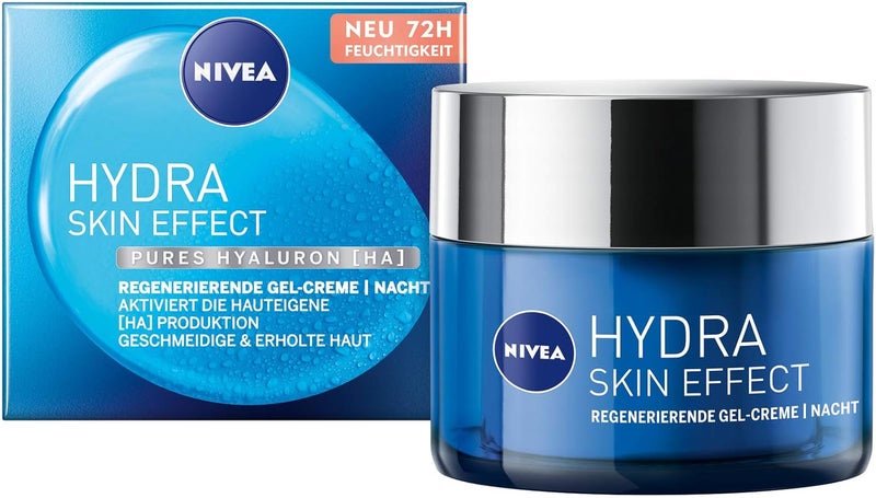 NIVEA Hydra Skin Effect Regenerating Gel Cream 50 ml Night Cream for Smooth Skin Overnight Light Night Cream with Pure Hyaluronic HA for 72 Hours Moisture