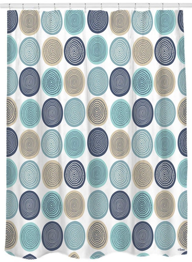 Sunlit Abstract Tree Rings Woody Artistic Fabric Shower Curtain. Nature Pale Blue Teal Beige Light Brown - Image 1