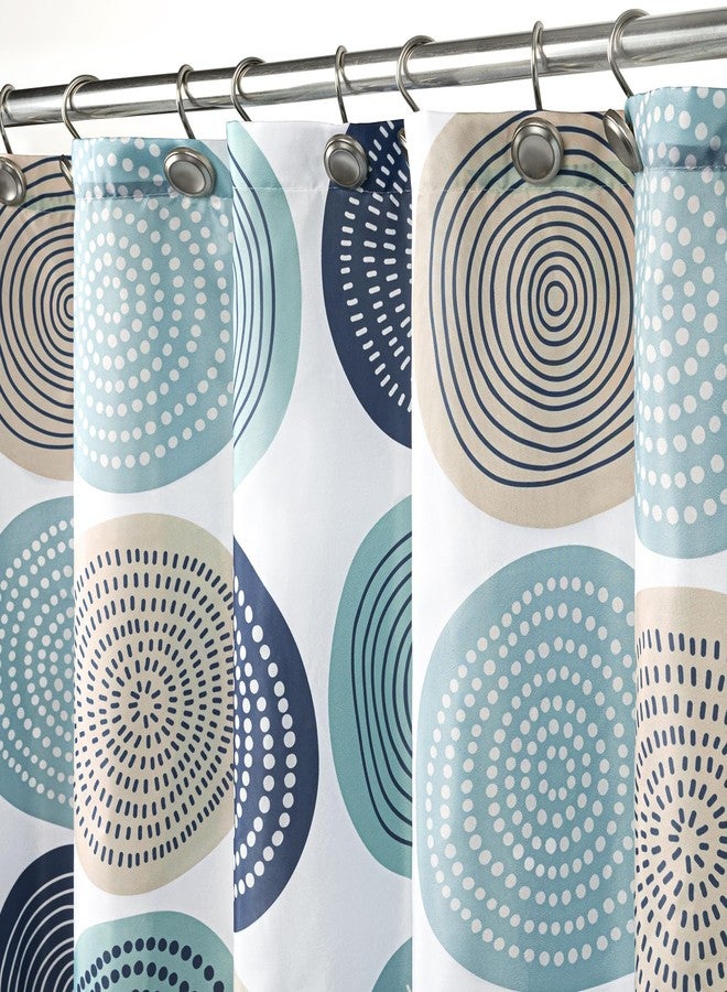 Sunlit Abstract Tree Rings Woody Artistic Fabric Shower Curtain. Nature Pale Blue Teal Beige Light Brown - Image 2