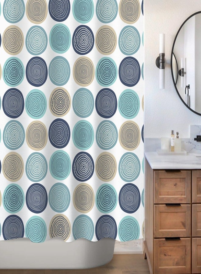 Sunlit Abstract Tree Rings Woody Artistic Fabric Shower Curtain. Nature Pale Blue Teal Beige Light Brown - Image 4