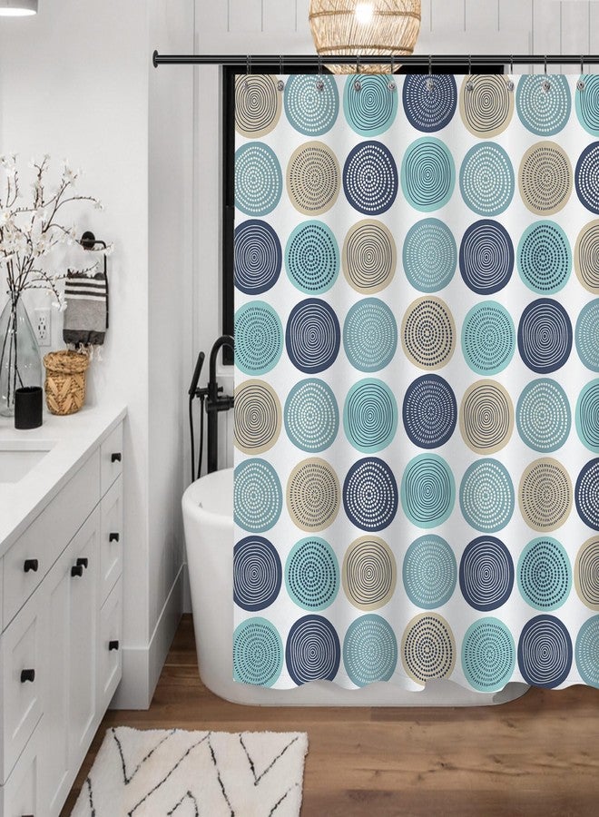 Sunlit Abstract Tree Rings Woody Artistic Fabric Shower Curtain. Nature Pale Blue Teal Beige Light Brown - Image 3