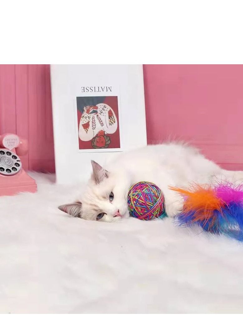 لعبة قطة جذابة من ريش قوس قزح 3 قطع - Image 4