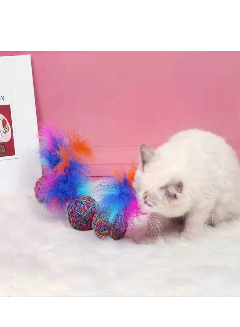 لعبة قطة جذابة من ريش قوس قزح 3 قطع - Image 3