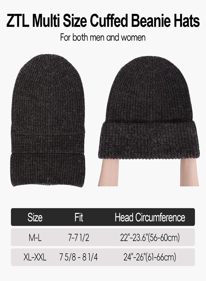 Ztl M/L/XL/XXL Merino Wool Beanie for Men & Women, Oversize Fleece Lined Warm Winter Double Layered Stylish Knit Cuffed Ski Hat(Black Grey Mix,XXL) - Image 4