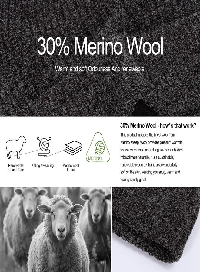 Ztl M/L/XL/XXL Merino Wool Beanie for Men & Women, Oversize Fleece Lined Warm Winter Double Layered Stylish Knit Cuffed Ski Hat(Black Grey Mix,XXL) - Image 2