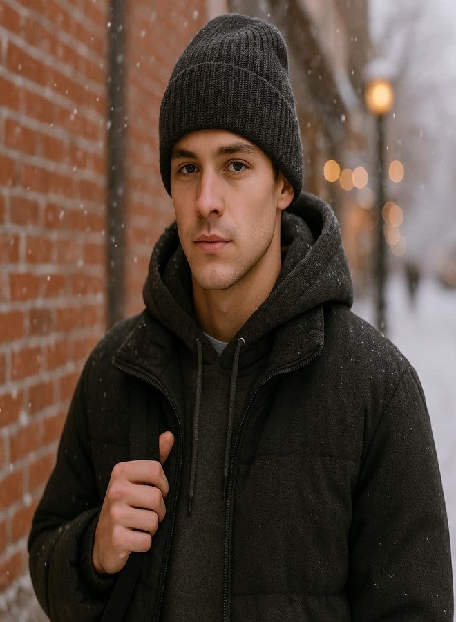 Ztl M/L/XL/XXL Merino Wool Beanie for Men & Women, Oversize Fleece Lined Warm Winter Double Layered Stylish Knit Cuffed Ski Hat(Black Grey Mix,XXL) - Image 3