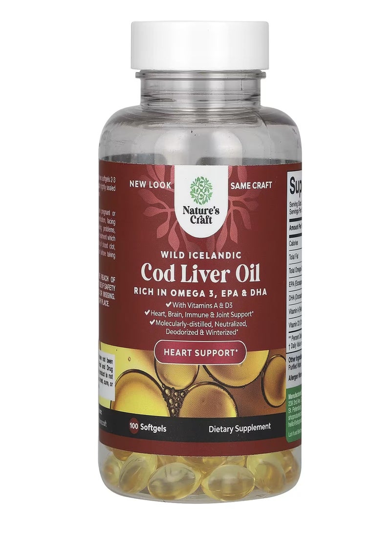 Nature's Craft Wild Icelandic Cod Liver Oil, 100 Softgels