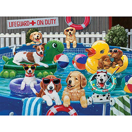 Bits and Pieces 500 Piece Jigsaw Puzzle for Adults Puppy Pool Party Summer Swimming Dog Jigsaw Puzzle by Artist William Vanderdasson Completed Puzzle Size 18 x 24 - Image 1