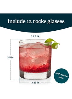 LIBBEY 917Cd Heavy Base Rocks Glasses Set Of 12, Rocks Whiskey Glasses Set With Simple Lines, Dishwasher Safe Cocktail Drinking Glasses, Ideal Rocks Glassware For Special Moments  - Image 3