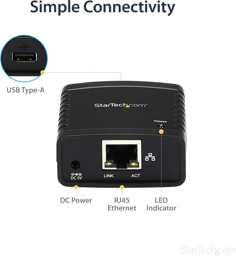 StarTech .com خادم طباعة الشبكة Ethernet إلى USB 2.0 بسرعة 10/100Mbps - ويندوز 10 - LPR - محول طباعة LAN USB (PM1115U2) - Image 5