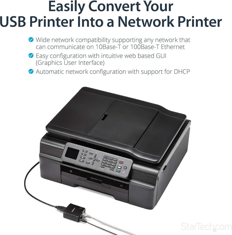 StarTech .com خادم طباعة الشبكة Ethernet إلى USB 2.0 بسرعة 10/100Mbps - ويندوز 10 - LPR - محول طباعة LAN USB (PM1115U2) - Image 2