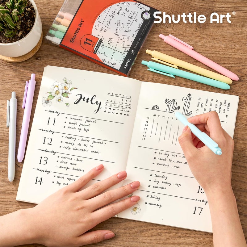 Shuttle Art Retractable Pastel Gel Ink Pens, 11 Pack Black Ink Pens, Cute Pens 0.5mm Fine Point for Writing Journaling Taking Notes School Office Home - Image 5