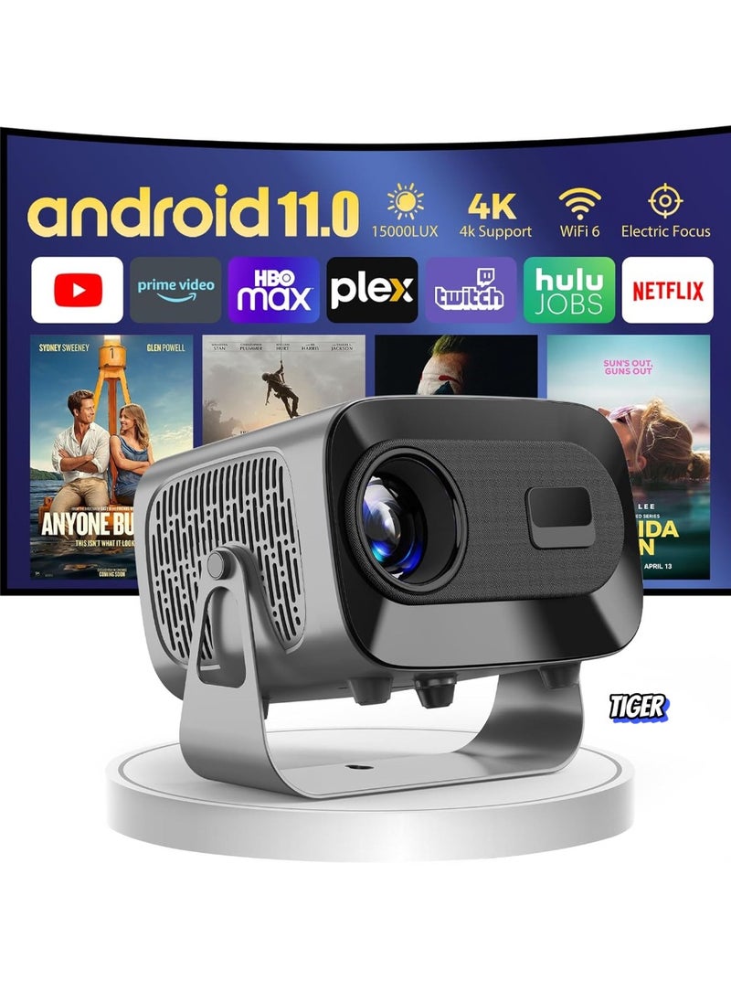 TIGER - A10 PLUS Projector – Android 11.0, Electric Focus, WiFi 6, Auto Keystone, 15,000 Lumens, Full HD 1080P Supported, 360° Angle Adjustment, Home Theater Movie Projector for Ultimate Viewing Experience - Image 1