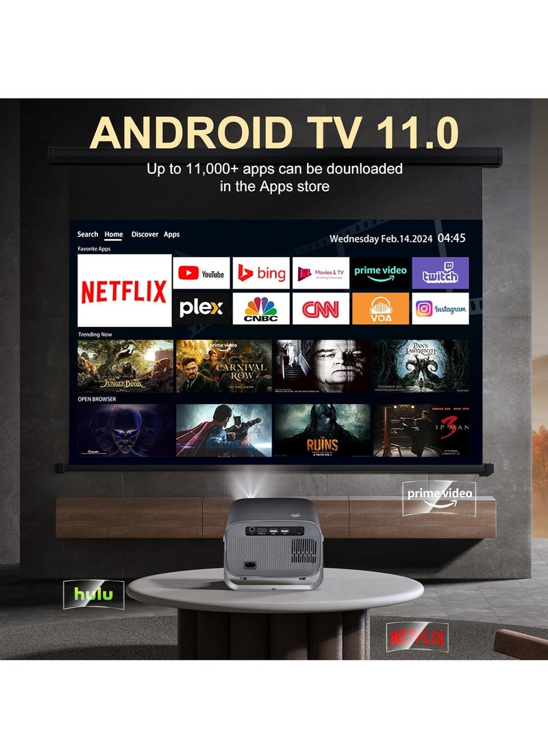 TIGER - A10 PLUS Projector – Android 11.0, Electric Focus, WiFi 6, Auto Keystone, 15,000 Lumens, Full HD 1080P Supported, 360° Angle Adjustment, Home Theater Movie Projector for Ultimate Viewing Experience - Image 1