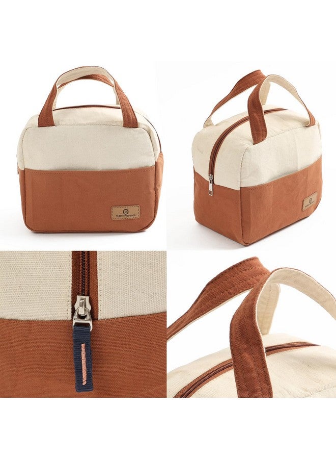 Yellow Weaves 100% Cotton Canvas Lunch Bag Reusable and Washable, Eco-Friendly Lunch Bag, Leakproof Keeps Hot & Cold, Lunch Bag for Men Women Kids Office Picnic School, Regular Size (Beige & Brown) - Image 2