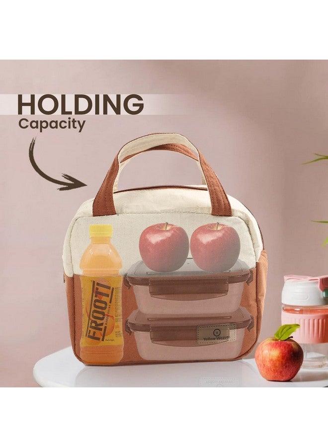Yellow Weaves 100% Cotton Canvas Lunch Bag Reusable and Washable, Eco-Friendly Lunch Bag, Leakproof Keeps Hot & Cold, Lunch Bag for Men Women Kids Office Picnic School, Regular Size (Beige & Brown) - Image 4