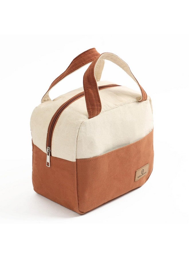 Yellow Weaves 100% Cotton Canvas Lunch Bag Reusable and Washable, Eco-Friendly Lunch Bag, Leakproof Keeps Hot & Cold, Lunch Bag for Men Women Kids Office Picnic School, Regular Size (Beige & Brown) - Image 1