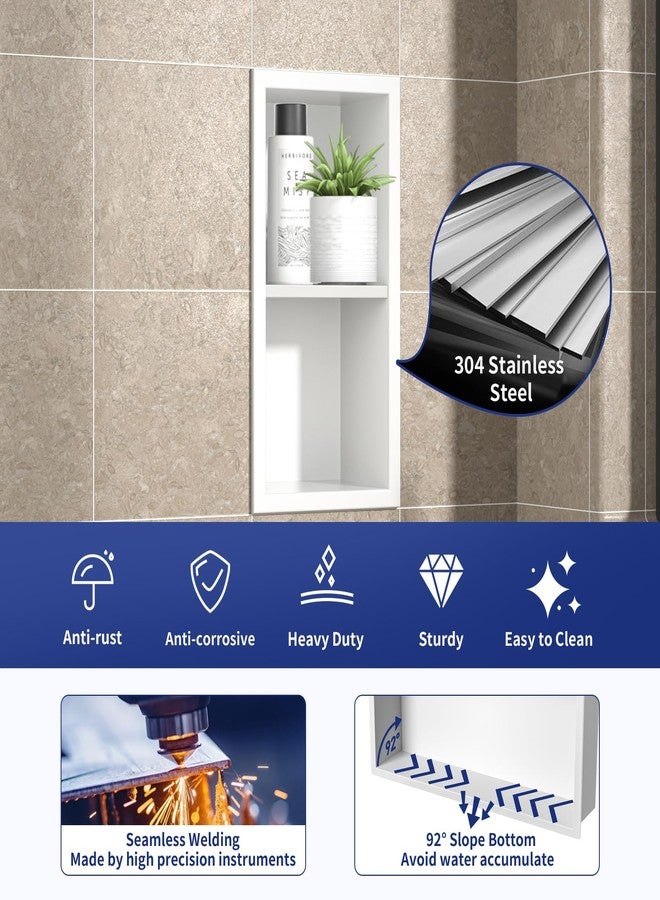 Bernkot Shower Niche, 304 Stainless Steel Shower Stool for Bathroom, Recessed Shower Footrest w/Over Mount Installation, No Tile Needed (Matte White, 12.3''x6'') - Image 2