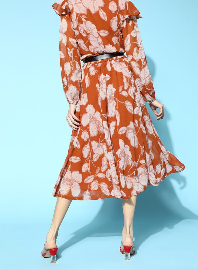 SASSAFRAS All Over Floral Print Midi Skirt with Belt by Styli - Image 2