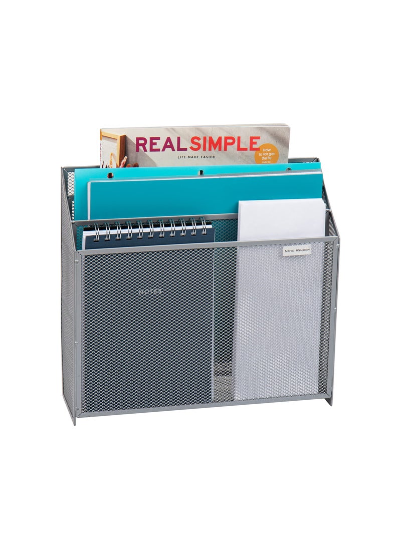 Mind Reader Mind Reader Vertical File Storage Desktop Organizer Wall Mount Office Metal Mesh 125 L x 375 W x 115 H Silver 