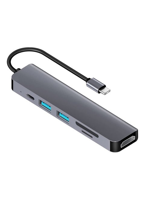 6 in 1 Type C to HDMI Multiport Adapter with HDMI 4K Output, 2 USB Ports, SD/TF Card Reader, USB-C Power Delivery