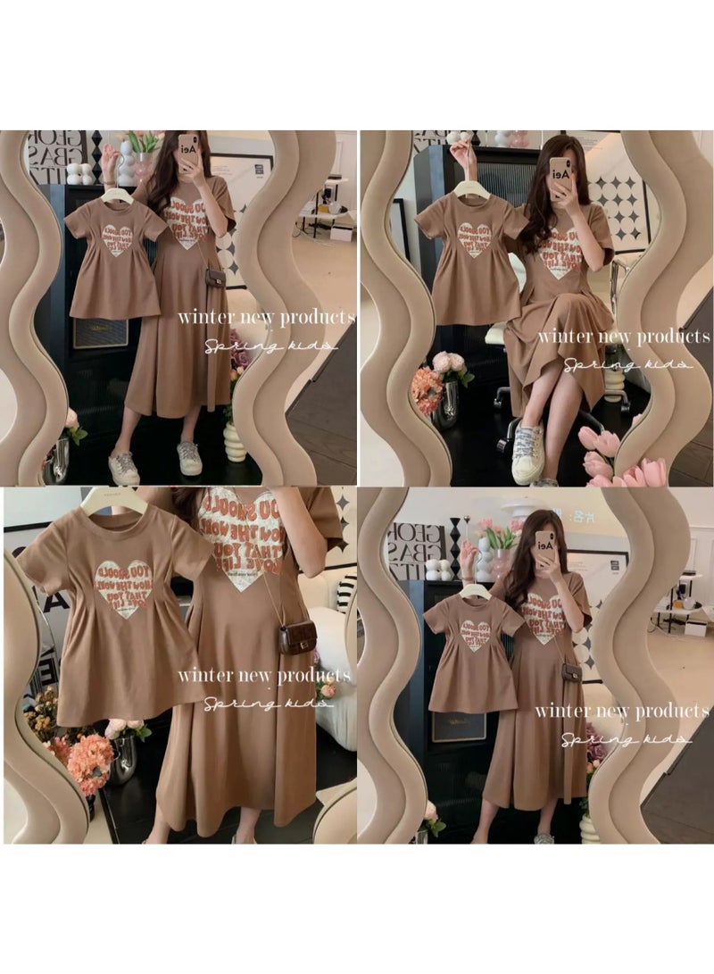 general Mom and Me Matching Outfits - Brown Heart Print T-Shirt Dress Set, Casual Summer Family Matching Dresses for Mother and Daughter - Image 3
