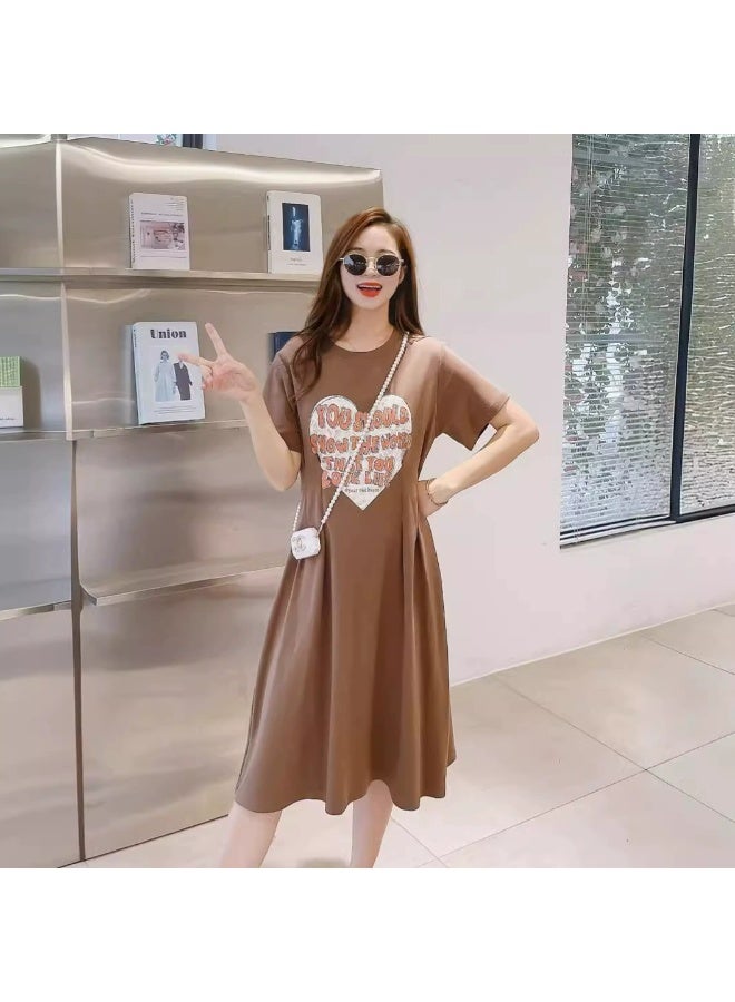 general Mom and Me Matching Outfits - Brown Heart Print T-Shirt Dress Set, Casual Summer Family Matching Dresses for Mother and Daughter - Image 4