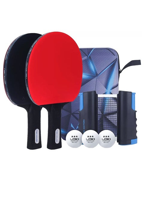 Professional Ping Pong Paddles Set, Premium Table Tennis Rackets And High Quality 3 Star Balls And Retractable Net With Posts And Storage Bag, Perfect Table Tennis Racket Set For 2 Players By LOKI