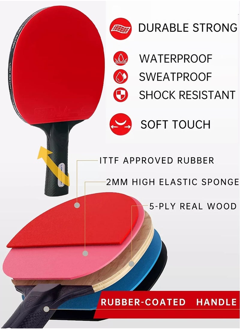 Professional Ping Pong Paddles Set, Premium Table Tennis Rackets And High Quality 3 Star Balls And Retractable Net With Posts And Storage Bag, Perfect Table Tennis Racket Set For 2 Players By LOKI