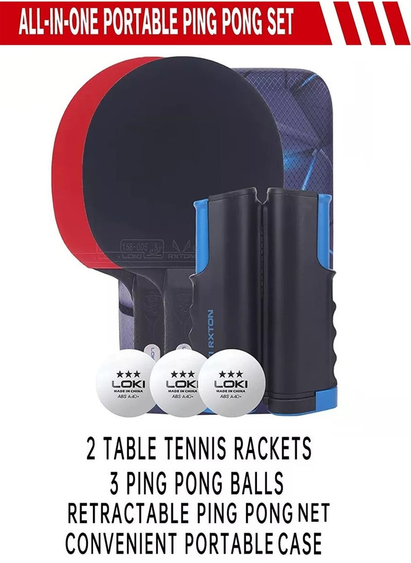 Professional Ping Pong Paddles Set, Premium Table Tennis Rackets And High Quality 3 Star Balls And Retractable Net With Posts And Storage Bag, Perfect Table Tennis Racket Set For 2 Players By LOKI