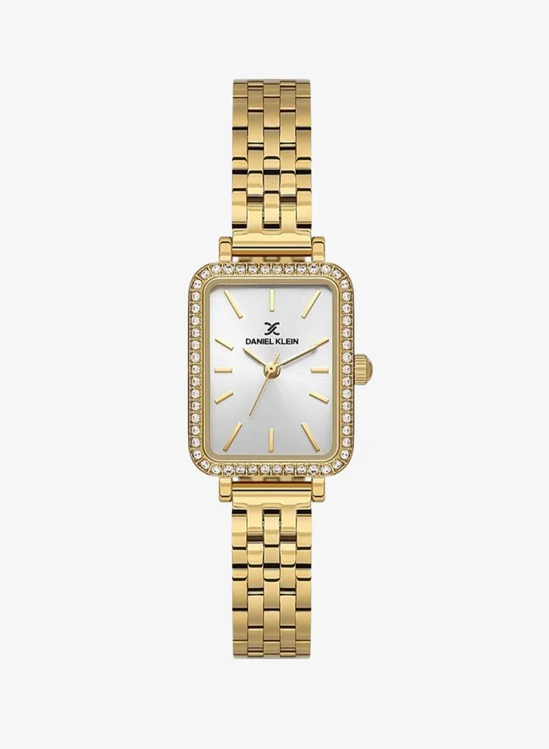DANIEL KLEIN Women's Stainless Steel Gold Alloy Case Analog Silver Square Sunray Dial Japanese Quartz Premium 30 Meters Water Resistant