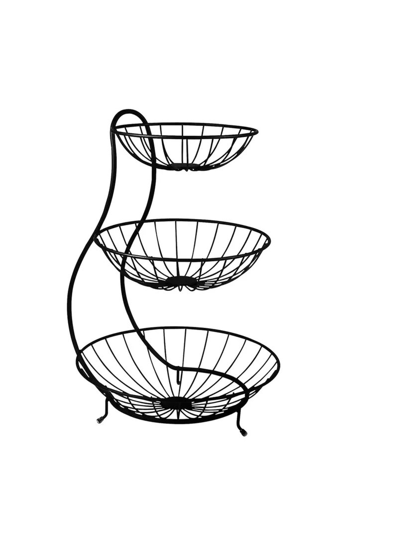 sulfar MS Unique Stacked 3 Tier Bowls Fruits Basket, Dining Table & Kitchen Counter Organizer, Modern Fruit Basket Stand (Black)  - Image 1