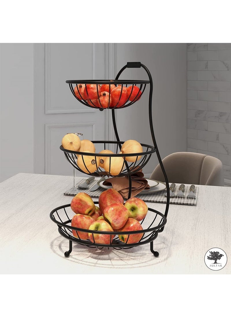 sulfar MS Unique Stacked 3 Tier Bowls Fruits Basket, Dining Table & Kitchen Counter Organizer, Modern Fruit Basket Stand (Black)  - Image 5