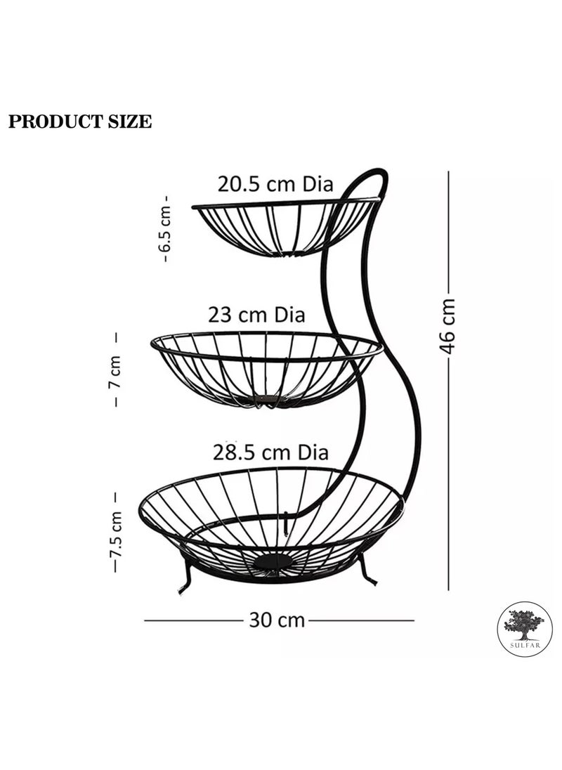 sulfar MS Unique Stacked 3 Tier Bowls Fruits Basket, Dining Table & Kitchen Counter Organizer, Modern Fruit Basket Stand (Black)  - Image 2