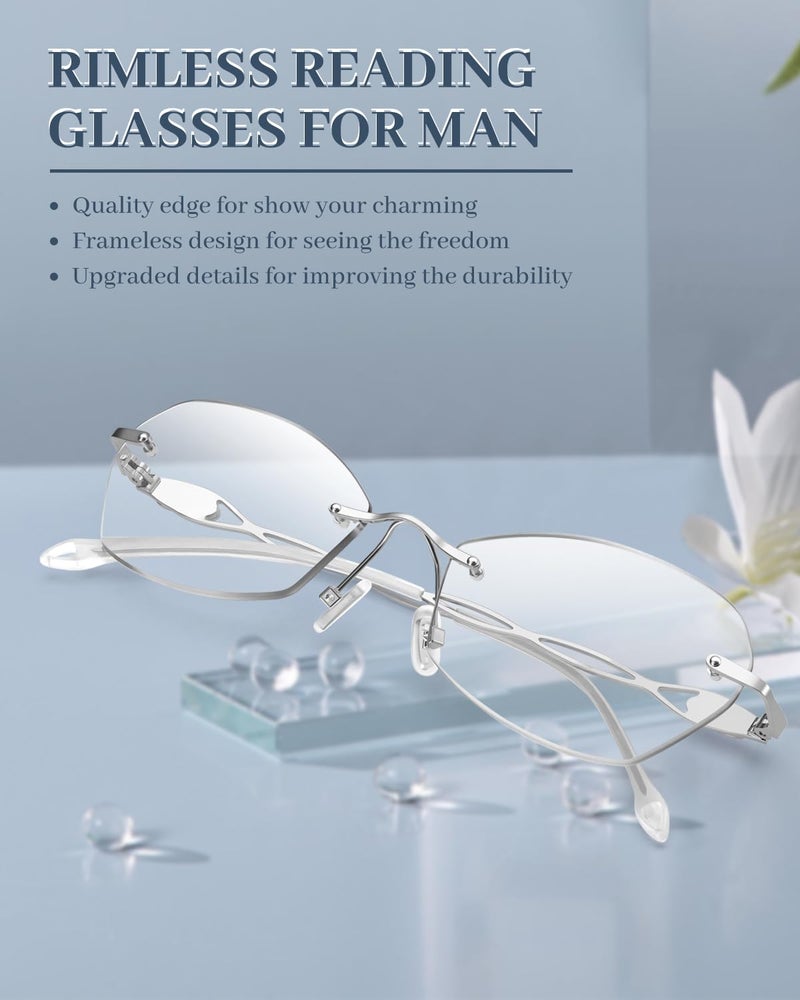 LUFF Rimless Reading Glasses for Women 1.5 | Blue Light Blocking | Lightweight 16g Metal Frame | Computer Readers for Eye Strain Relief | 4 Colors - Image 2